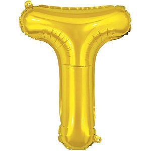 Balão Metalizado Letra T Dourado 40CM