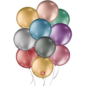 Balão Metalizado Nº5 Redondo Sortido - Pacote com 25 Unidades