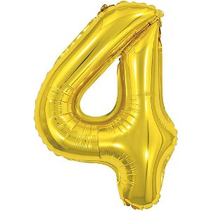 Balão Metalizado Número 4 Dourado 40CM