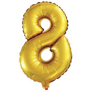 Balão Metalizado Número 8 Dourado 40CM