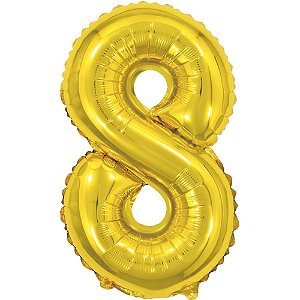 Balão Metalizado Número 8 Dourado 40CM - Ideal para Festas