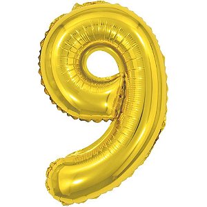 Balão Metalizado Número 9 Dourado 40CM 1