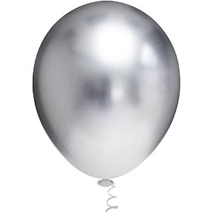 Balão Redondo Platino N°09 Prata - Pacote com 25 Unidades
