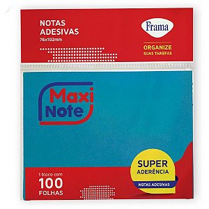 Bloco de Recado Autoadesivo Maxi Note 76X102MM Azul Neon - 100 Folhas