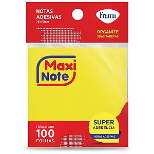 Bloco de Recado Autoadesivo 76X76MM Maxi Neon Amarelo 100 Folhas