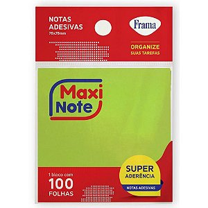 Bloco de Recado Autoadesivo 76X76MM Maxi Verde Neon 100 Folhas