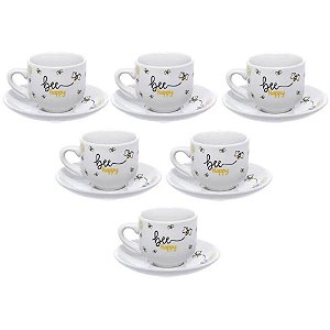 Xícara para Café com Pires de Porcelana Honey 90 ML – Conjunto com 12 Peças