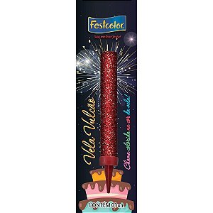 Vela para Aniversário Vulcão Vermelha com Glitter
