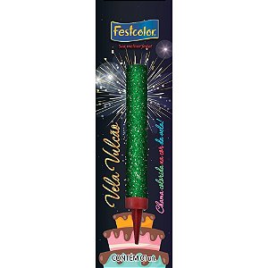 Vela para Aniversário Vulcão Verde com Acabamento em Glitter