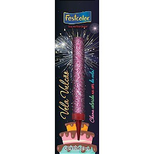 Vela para Aniversário Vulcão Rosa com Glitter e Chama Colorida