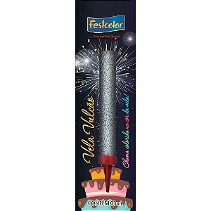 Vela para Aniversário Vulcão Prata com Glitter
