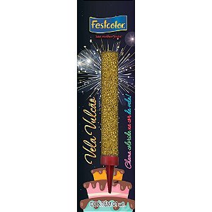 Vela para Aniversário Vulcão Ouro - Embalagem com 25 Pacotes