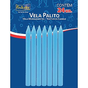 Vela para Aniversário Palito Azul - 24 Unidades (caixa com 12)
