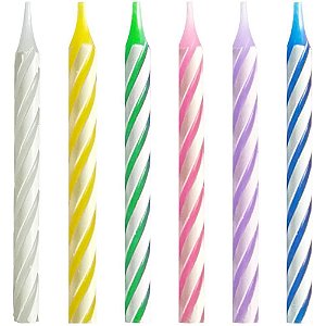 Vela para Aniversário Palitinho Espiral Colors 24 Unidades - Caixa com 12