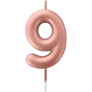 Vela para Aniversário N°9 Rose GOLD Metalizada 6CM Caixa com 12