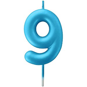 Vela para Aniversário N09 Azul Metalizada 6CM CX com 12
