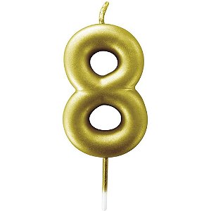 Vela para Aniversário N08 Metalizada Ouro 6CM CX com 12