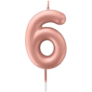 Vela para Aniversário Nº 6 Rose GOLD Metalizada 6CM - Caixa com 12