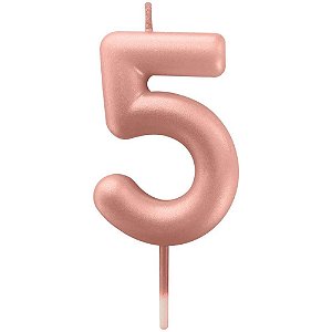 Vela para Aniversário N°05 Rose GOLD Metalizada 6CM Caixa com 12