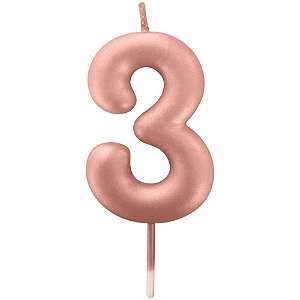 Vela para Aniversário Nº03 Rose GOLD Metalizada 6CM - Caixa com 12 Unidades