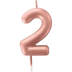 Vela para Aniversário Nº2 Rose GOLD Metalizada 6CM - Caixa com 12