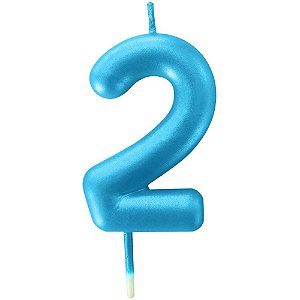 Vela para Aniversário N02 Azul Metalizada 6CM CX com 12
