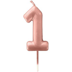 Vela para Aniversário N01 Rose GOLD Metalizada 6CM - Caixa com 12