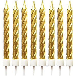 Vela para Aniversário Espiral Metalizada Dourada 8CM Blister com 08