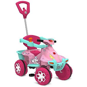 Veículo para Bebê SMART Quad Rosa Passeio e Pedal com Haste Direcionável
