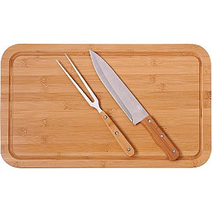 Utensílio Doméstico KIT Tábua BAMBOO/FACA/GARFO
