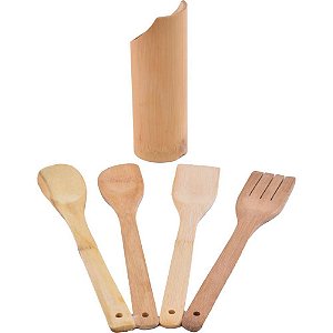 Utensílio Doméstico KIT Bambu com Suporte 5 PCS com 05