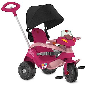 Triciclo Velobaby com Capota Rosa e Assento Reclinável