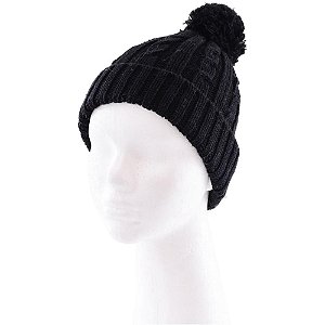 Touca Tricô com Pompom Poliéster Preta Pacote com 02