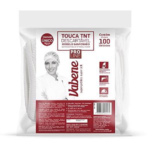 Touca Descartável Sanfonada 20CM 100% TNT Branca - Pacote com 100 Unidades