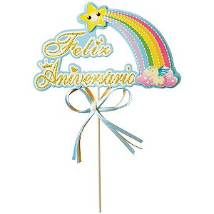 Topo de Bolo Estela Cadente Feliz Aniversar
