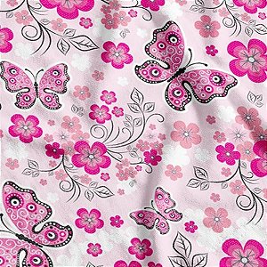 TNT Estampado 1,40M 40G Borboletas Rosa Rolo 25 Metros
