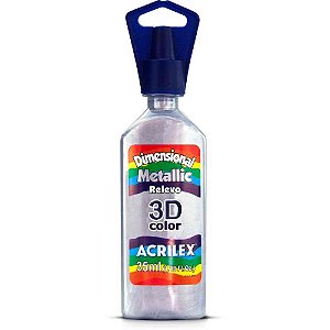 Tinta Relevo Dimensional Metálica Prata 35ML PCT com 06