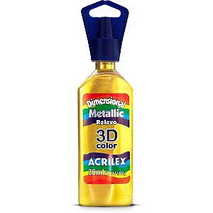 Tinta Relevo Dimensional Metálica Ouro 35ML - Pacote com 06 Unidades