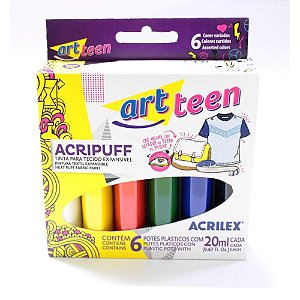 Tinta para Tecido Acripuff 20ML 6 Cores - Pacote com 3 Unidades