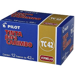 Tinta para Carimbo 42ML Vermelha - Caixa com 12 Unidades
