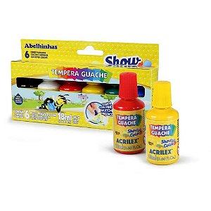 Tinta Guache SHOW Color 18ML com Pincel - 6 Cores, Caixa com 3 KITS