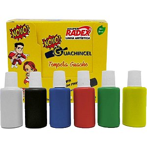 Tinta Guache Escolar 18ML com Pincel 6 Cores