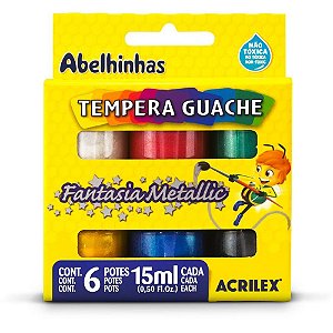 Tinta Guache 15ML 6 Cores Fantasia Metálica - Pacote com 6 Unidades