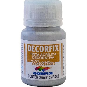Tinta Acrílica Decorfix Metálica 37ML Prata - Caixa com 6