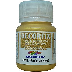 Tinta Acrílica Decorfix Metálica 37ML Ouro - Pacote com 6 Unidades