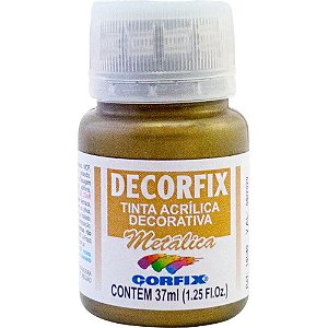 Tinta Acrílica Decorfix Metálica Ouro 37ML - Caixa com 6 Unidades