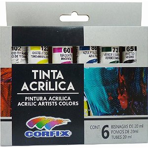 Tinta Acrílica 06 Cores Bisnaga 20ML