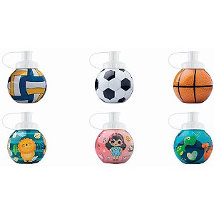 Squeeze Bolinha Decorado 250ML Temas Esporte e Safari Pacote com 6