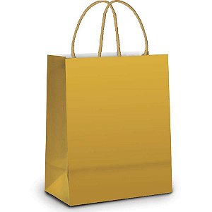 Sacola para Presente Lisa Ouro Fosco 21,5X15X8CM - Pacote com 10