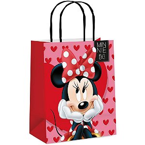 Sacola para Presente Decorada Minnie Love M 26X19,5X9,5CM - Pacote com 10